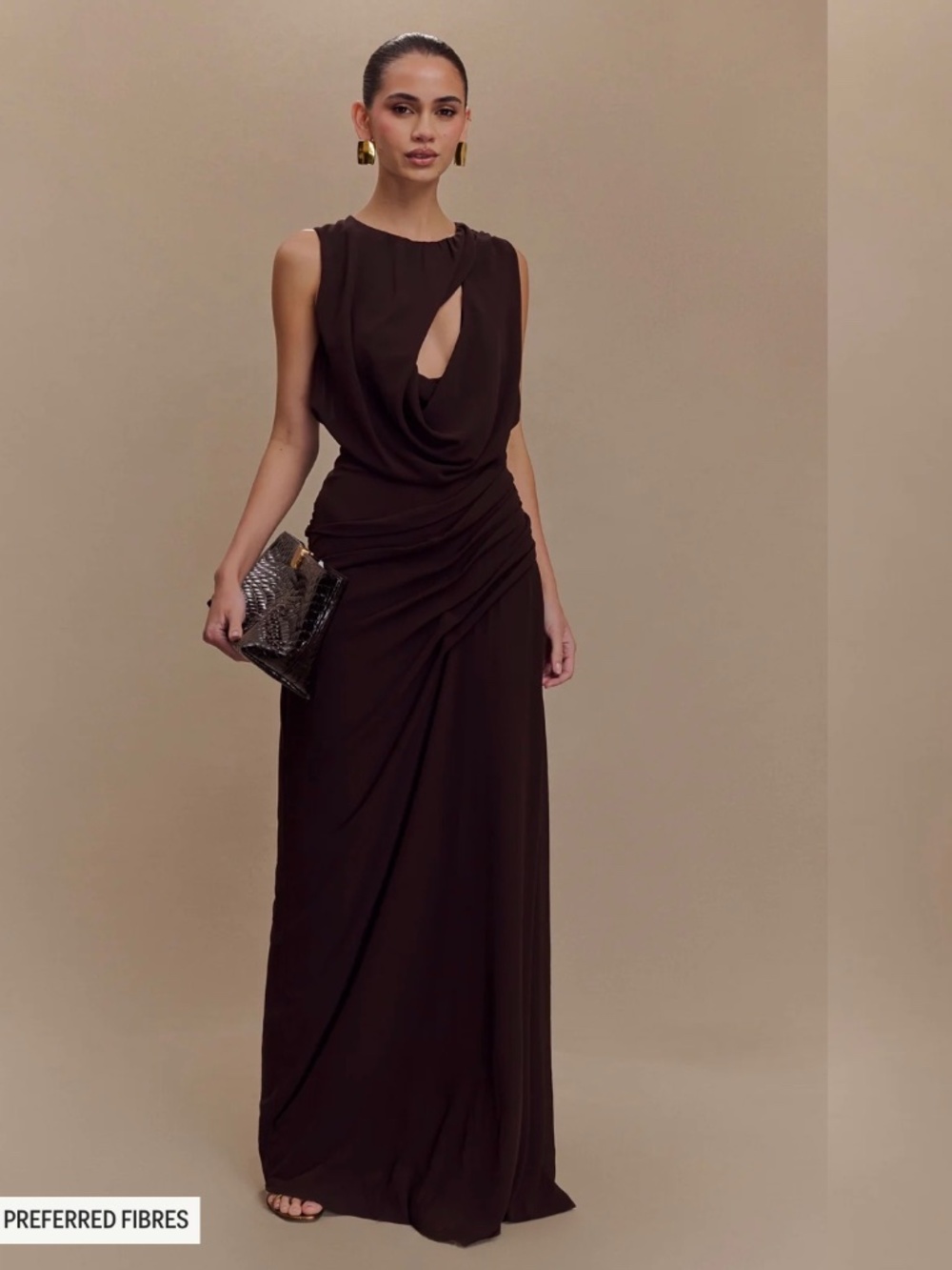 Meshki Oria Brown Chiffon Maxi Dress